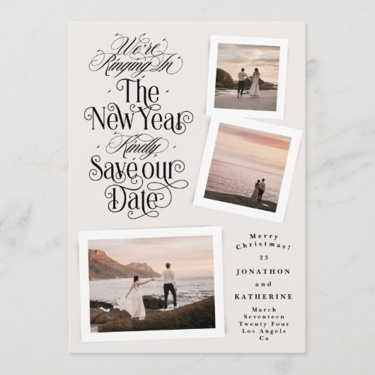 Kalligrafie Fotocollage Nieuwjaar Vrolijk Kerstfee Save The Date (Voorkant)