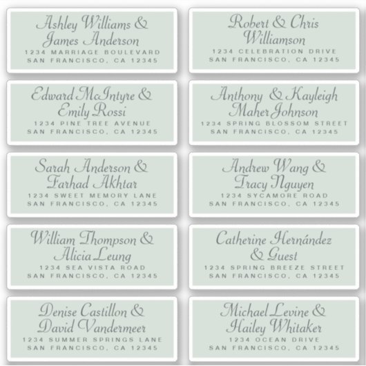 Kalligrafie Gast Adresetiketten BESTELLEN 6" of 8" Sticker (Voorkant)