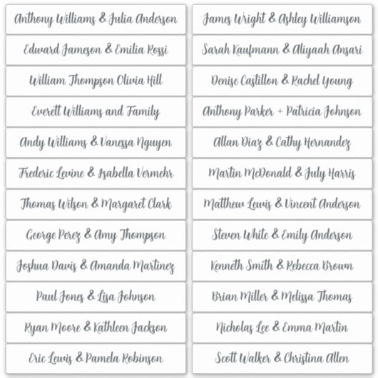 Kalligrafie Gast Namen Labels Wit (Voorkant)