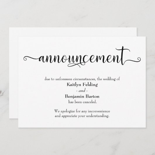 Kalligrafie geannuleerd aankondiging huwelijk (Voorkant / Achterkant)