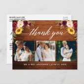 Kalligrafie gemengde bloem bruiloft hout bedankt briefkaart (Voorkant / Achterkant)