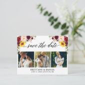 Kalligrafie gemengde bloem save the date 3 foto aankondigingskaart (Staand voorkant)