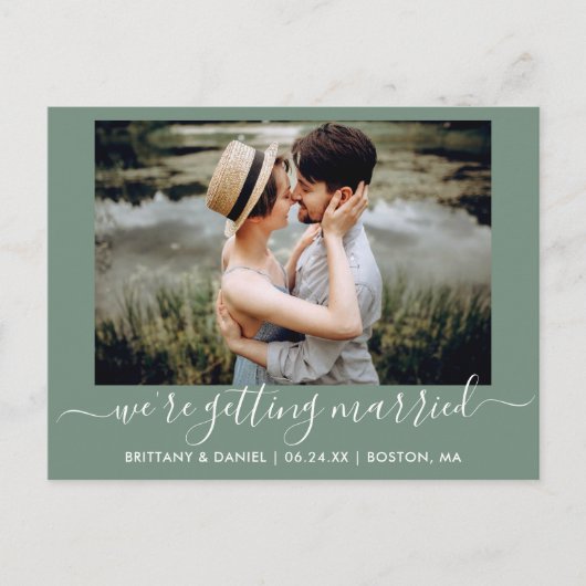 Kalligrafie Getrouwd worden Groen Bewaar de datum Briefkaart (Voorkant)