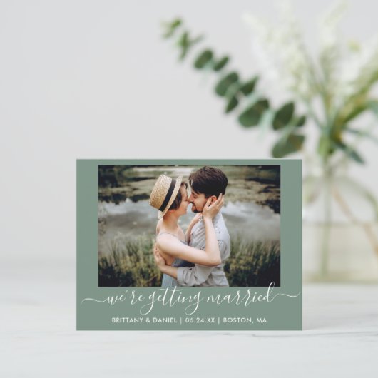 Kalligrafie Getrouwd worden Groen Bewaar de datum Briefkaart (Staand voorkant)