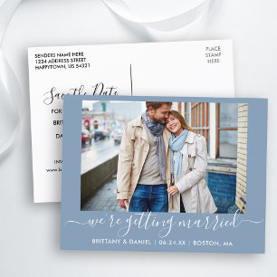 Kalligrafie Getrouwen Blauw Save The Date Briefkaart