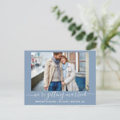 Kalligrafie Getrouwen Blauw Save The Date Briefkaart (Staand voorkant)