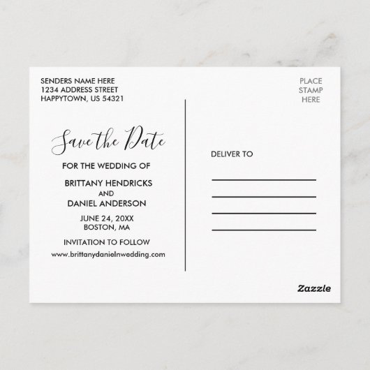 Kalligrafie Getrouwen Blauw Save The Date Briefkaart (Achterkant)