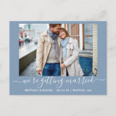 Kalligrafie Getrouwen Blauw Save The Date Briefkaart (Voorkant)