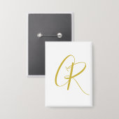 Kalligrafie Goud Kleur Monogram Moderne Minimalist Button (Voorkant / Achterkant)