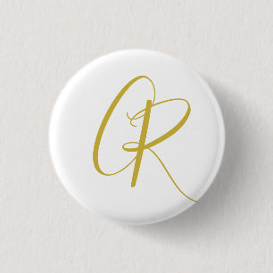 Kalligrafie Goud Kleur Monogram Moderne Minimalist Ronde Button 3,2 Cm