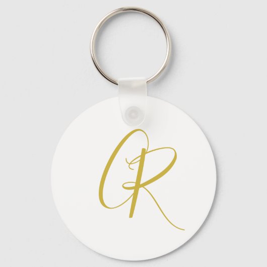 Kalligrafie Goud Kleur Monogram Moderne Minimalist Sleutelhanger (Voorkant)
