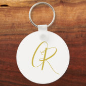 Kalligrafie Goud Kleur Monogram Moderne Minimalist Sleutelhanger (Voorkant)