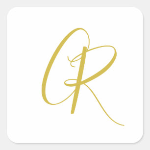 Kalligrafie Goud Kleur Monogram Moderne Minimalist Vierkante Sticker