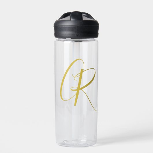 Kalligrafie Goud Kleur Monogram Moderne Minimalist Waterfles (Voorkant)