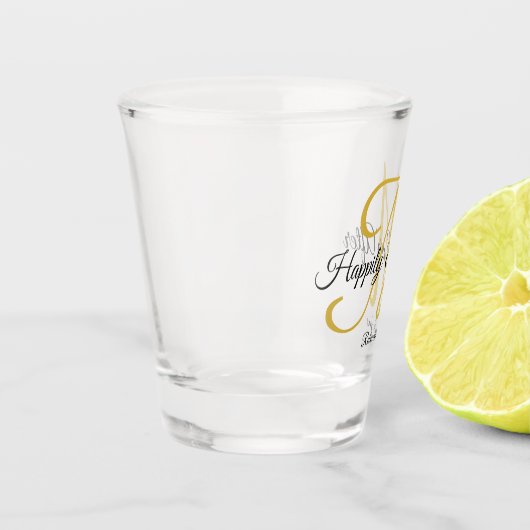 Kalligrafie Goud Monogrammed Gelukkig Ever Daarna Shot Glas (Links)