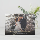 Kalligrafie Goud Script Foliage Foto Kerstmis Feestdagenkaart (Staand voorkant)