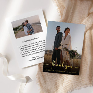 Kalligrafie Gouden Folie Dank u   Trouwfoto Folie Feestdagenkaart