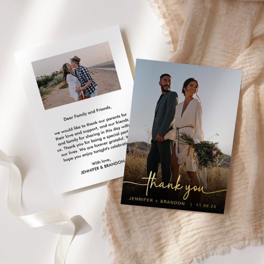 Kalligrafie Gouden Folie Dank u | Trouwfoto Folie Feestdagenkaart