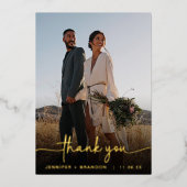 Kalligrafie Gouden Folie Dank u | Trouwfoto Folie Feestdagenkaart (Voorkant)