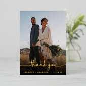 Kalligrafie Gouden Folie Dank u | Trouwfoto Folie Feestdagenkaart (Staand Voorkant)