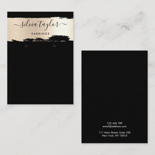 Kalligrafie gouden glitter Oorbel display kaart Visitekaartje (Voorkant / Achterkant)