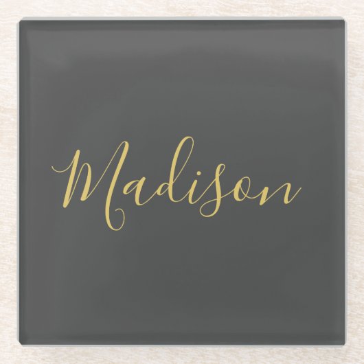 Kalligrafie Gouden Kleur Grijs Aangepast Persoonli Glazen Onderzetter (Voorkant)
