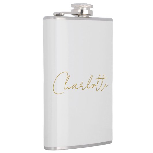 Kalligrafie Gouden Kleur Grijs Aangepast Persoonli Heupfles (Rechts)