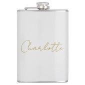 Kalligrafie Gouden Kleur Grijs Aangepast Persoonli Heupfles (Voorkant)