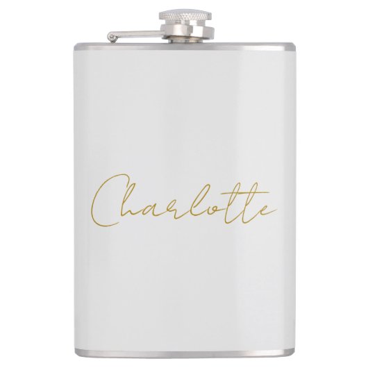 Kalligrafie Gouden Kleur Grijs Aangepast Persoonli Heupfles (Voorkant)