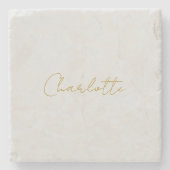 Kalligrafie Gouden Kleur Grijs Aangepast Persoonli Stenen Onderzetter (Voorkant)