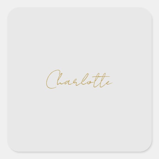 Kalligrafie Gouden Kleur Grijs Aangepast Persoonli Vierkante Sticker (Voorkant)
