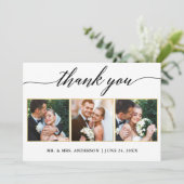 Kalligrafie Gouden Lijsten Bruiloft 3 Foto Bedankkaart (Staand voorkant)