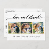 Kalligrafie Gouden Trouw 3 Foto Liefde Dank Briefkaart (Voorkant / Achterkant)