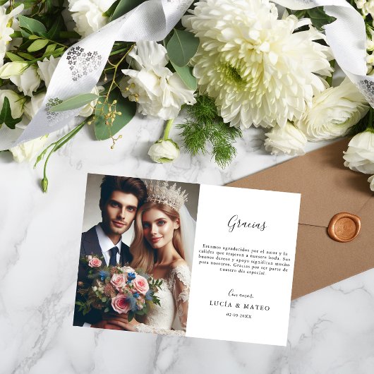Kalligrafie Gracias Spaanse bruiloft Dank u Kaart