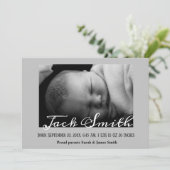 Kalligrafie Gray Baby Boy Fotoaankondiging Aankondiging (Staand voorkant)