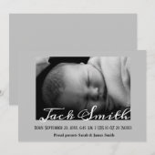Kalligrafie Gray Baby Boy Fotoaankondiging Aankondiging (Voorkant / Achterkant)