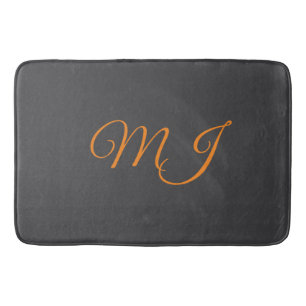 Kalligrafie grijs oranje monogram naam initiaal badmat