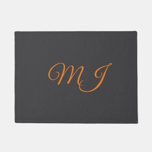 Kalligrafie grijs oranje monogram naam initiaal deurmat (Voorkant)