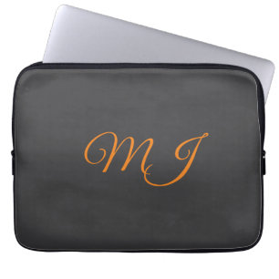 Kalligrafie grijs oranje monogram naam initiaal laptop sleeve