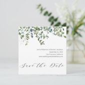 Kalligrafie groen Eucalyptus Save the Date (Staand voorkant)