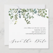 Kalligrafie groen Eucalyptus Save the Date (Voorkant)