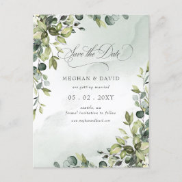 Kalligrafie groen Eucalyptus Save the Date Aankondigingskaart