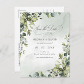 Kalligrafie groen Eucalyptus Save the Date Aankondigingskaart (Voorkant / Achterkant)
