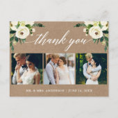 Kalligrafie Groene Bloemen Bruiloft Dank u Kraft Briefkaart (Voorkant)