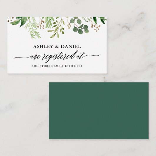 Kalligrafie Groene Botanische Huwelijksregister Informatiekaartje (Voorkant / Achterkant)