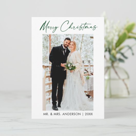 Kalligrafie Groene inkt Script bruiloft foto Feestdagenkaart (Staand voorkant)