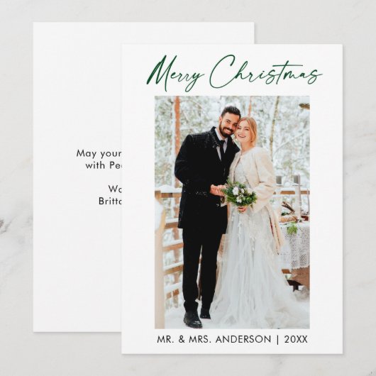 Kalligrafie Groene inkt Script bruiloft foto Feestdagenkaart (Voorkant / Achterkant)