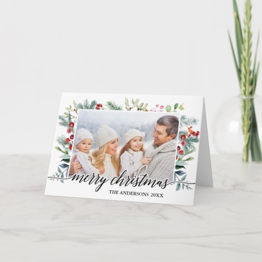 Kalligrafie Groene Kerst Vouwkaart Feestdagen Kaart (Voorkant)