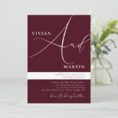 kalligrafie grote bold "en" bordeaux bruiloft kaart (Staand voorkant)