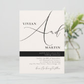 Kalligrafie Grote Bold "En" Zwart & Wit Bruiloft Kaart (Staand voorkant)